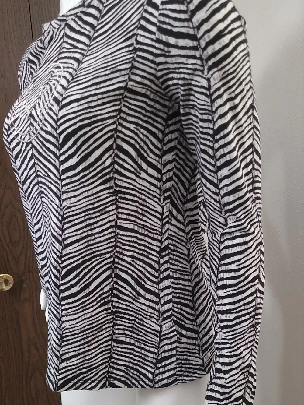 Women’s Black & White Zebra Print Long Sleeve Top with Heart Accent